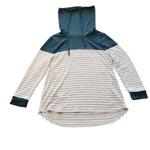 Staccato‎ Cowl Neck Sweater Blue Colorblock Lightweight Womens Large EUC